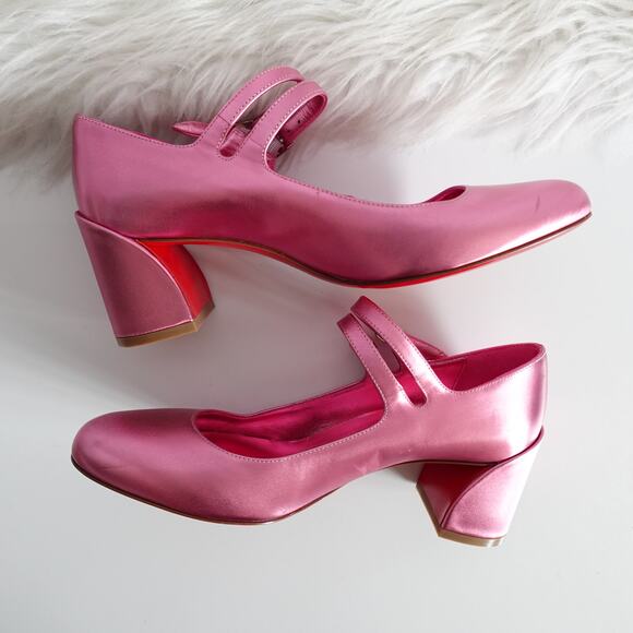 Christian Louboutin Miss Jane 55 Mary Jane Metallic Pink Leather Low Heels 36.5 - Picture 4 of 16